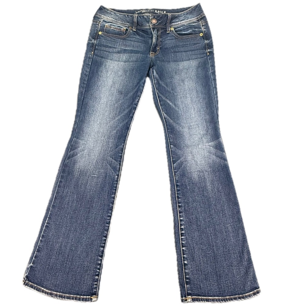 American Eagle Kick Boot Jeans Womens 8 Short Blue Super Stretch Medium Wash